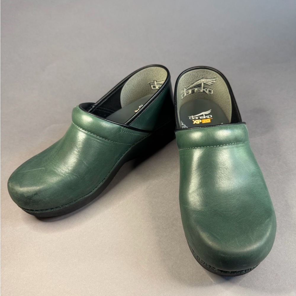 Dansko Green Slip-On Leather Clogs